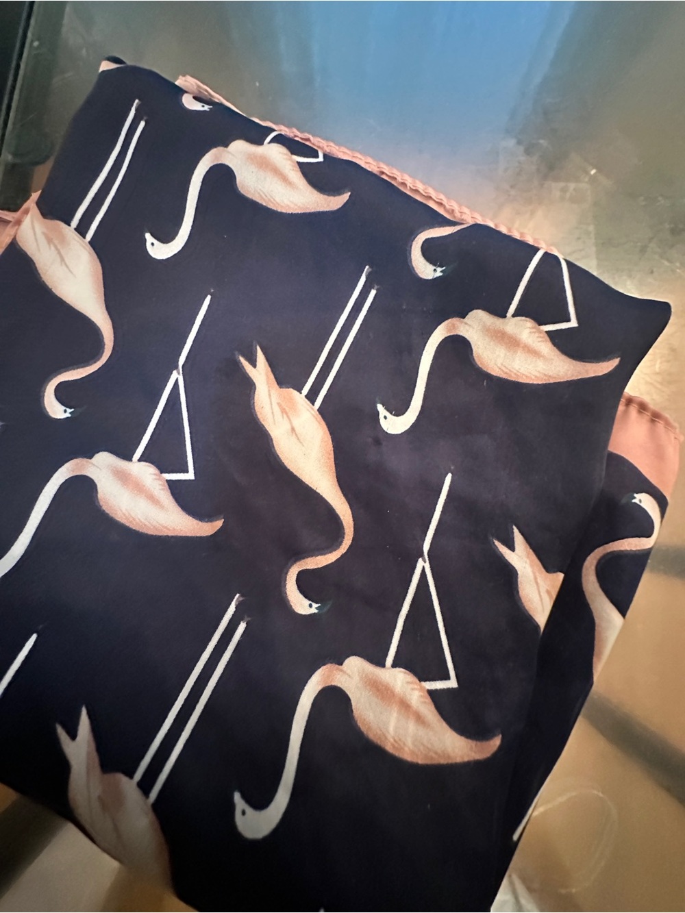 Women's Navy Flamingo Print Scarf - Pink Accent